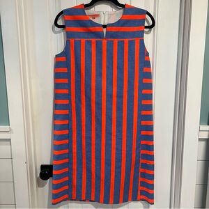 Vilagallo Vibrant‎ Blue and Orange Striped Linen Blend Shift Dress. 42/US 10.